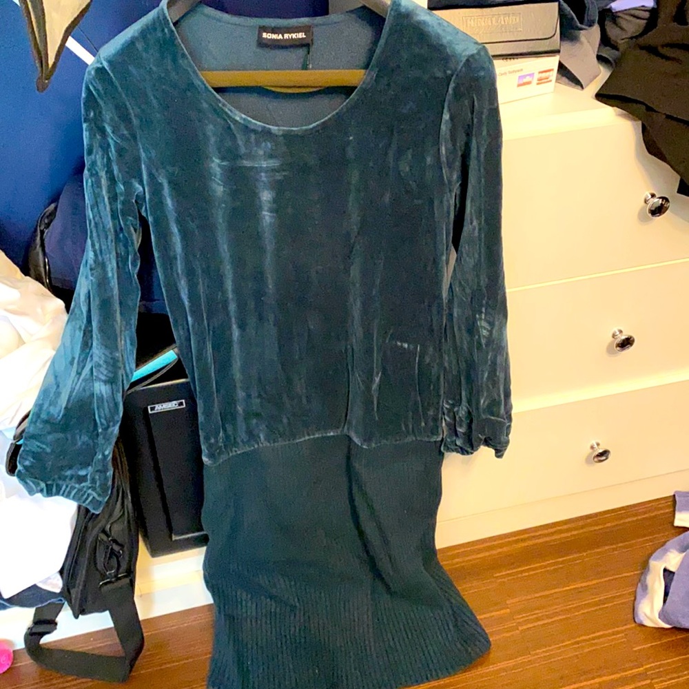 Velour and knit knee length dress